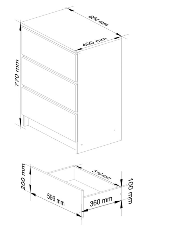 Komoda Akord K60 Biała 60 cm 3 szuflady kolor Biały mat 60x40x77 cm 1 szt.