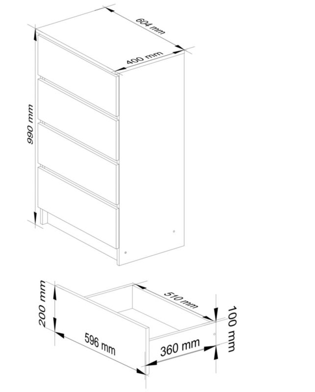 Komoda Akord K60 Biała 60 cm 4 szuflady kolor Biały mat 60x40x99 cm 1 szt.