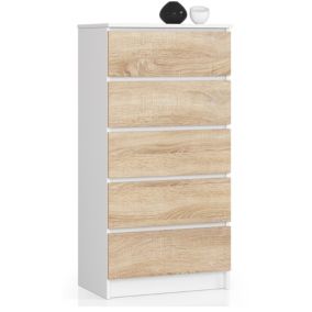 Komoda Akord K60 Biała 60 cm 5 szuflad kolor Dąb Sonoma mat 60x40x121 cm 1 szt.