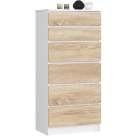 Komoda Akord K60 Biała 60 cm 6 szuflad kolor Dąb Sonoma mat 60x40x130 cm 1 szt.