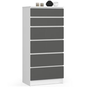 Komoda Akord K60 Biała 60 cm 6 szuflad kolor Grafit Szary mat 60x40x130 cm 1 szt.