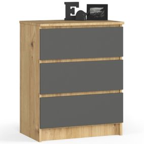 Komoda Akord K60 Dąb Artisan 60 cm 3 szuflady kolor Grafit Szary mat 60x40x77 cm 1 szt.