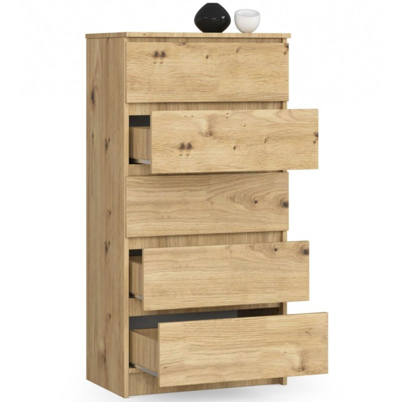 Komoda Akord K60 Dąb Artisan 60 cm 5 szuflad kolor Dąb Artisan mat 60x40x121 cm 1 szt.