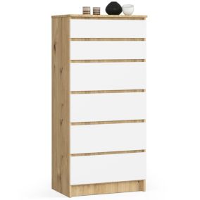 Komoda Akord K60 Dąb Artisan 60 cm 6 szuflad kolor Biały mat 60x40x130 cm 1 szt.