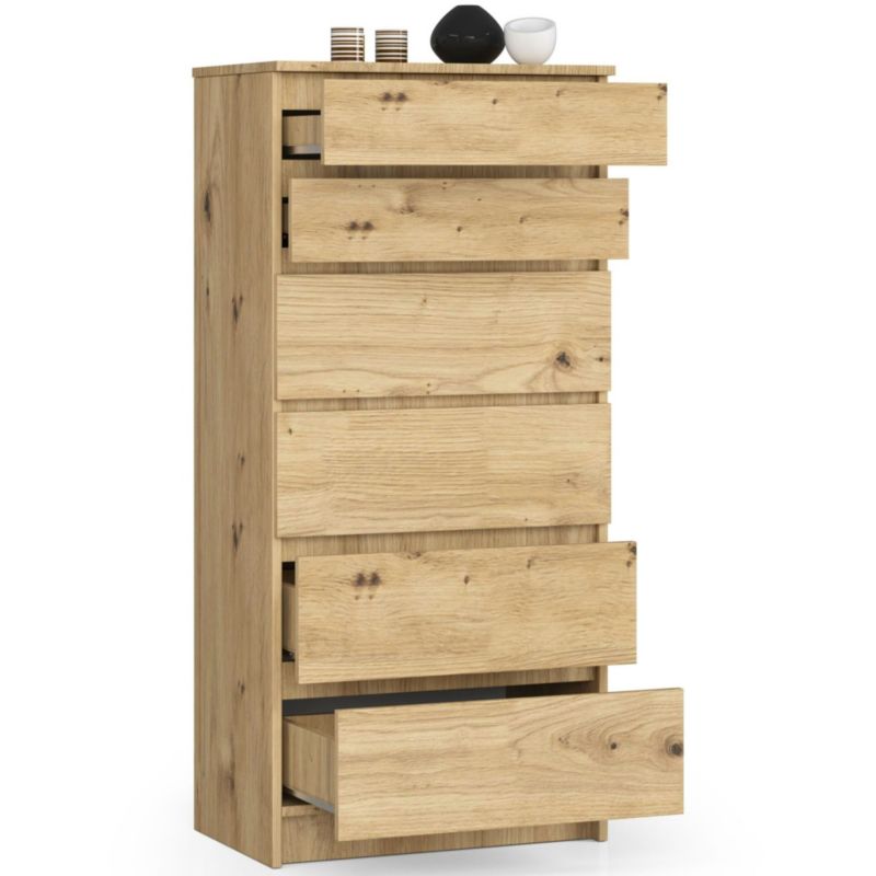 Komoda Akord K60 Dąb Artisan 60 cm 6 szuflad kolor Dąb Artisan mat 60x40x130 cm 1 szt.