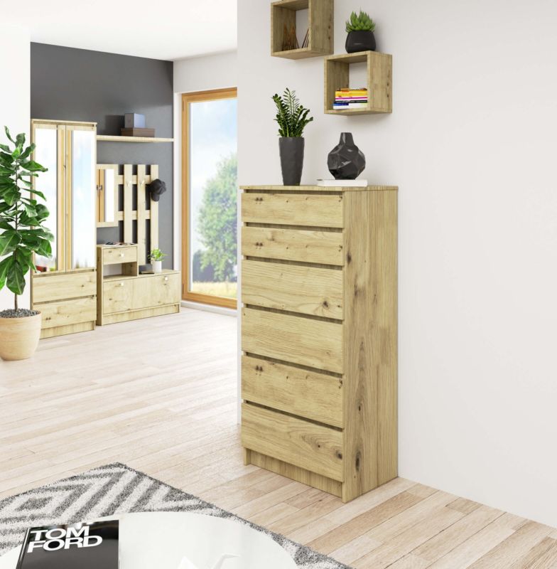 Komoda Akord K60 Dąb Artisan 60 cm 6 szuflad kolor Dąb Artisan mat 60x40x130 cm 1 szt.