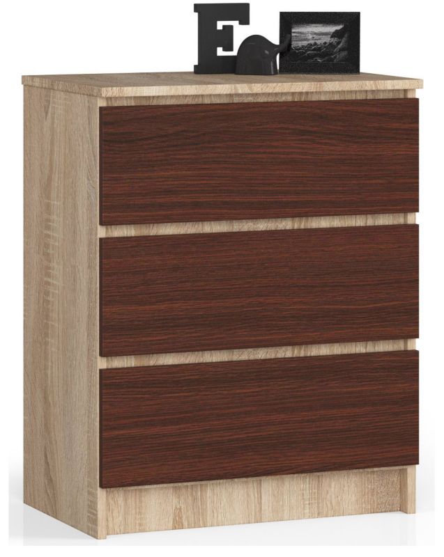 Komoda Akord K60 Dąb Sonoma 60 cm 3 szuflady kolor Wenge mat 60x40x77 cm 1 szt.