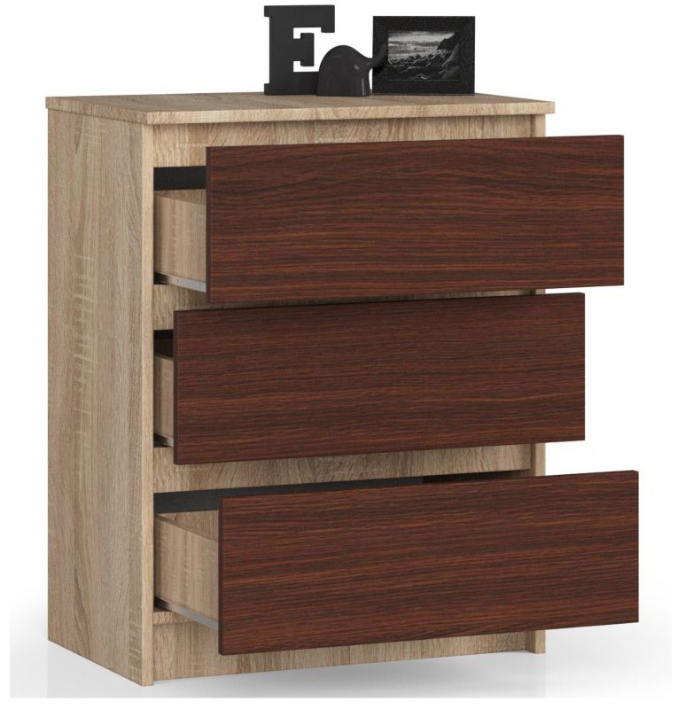 Komoda Akord K60 Dąb Sonoma 60 cm 3 szuflady kolor Wenge mat 60x40x77 cm 1 szt.