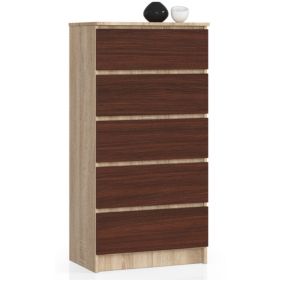 Komoda Akord K60 Dąb Sonoma 60 cm 5 szuflad kolor Wenge mat 60x40x121 cm 1 szt.