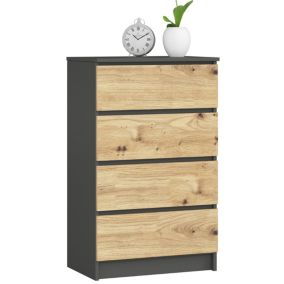 Komoda Akord K60 Grafit Szary 60 cm 4 szuflady kolor Dąb Artisan mat 60x40x99 cm 1 szt.