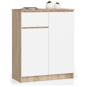 Komoda Akord K80 Dąb Sonoma 80 cm 2 drzwi 1 szuflada kolor Biały mat 4 półki 80x40x99 cm 1 szt.