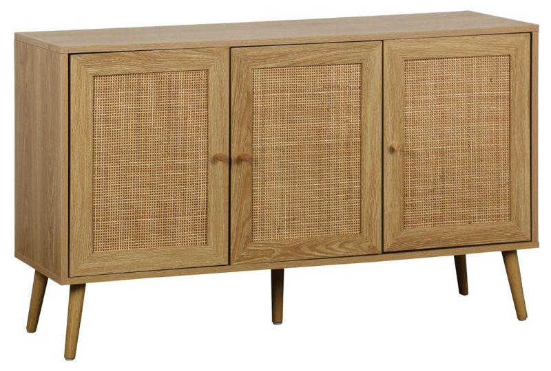 Komoda Ballo INTESI, boho dřevěná komoda s ratanovými čely na nožičkách, 115 cm, do obývacího pokoje, 1 ks.