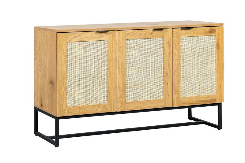 Komoda Capri INTESI, ratanová komoda 120 cm se skříňkami na černých nohách do obýváku, moderní boho, 1 ks.