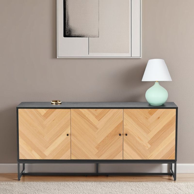 Komoda Clar INTESI, 160 cm, dub černý, čela rybí kosti, kovové nohy, moderní do obývacího pokoje, 1 ks.