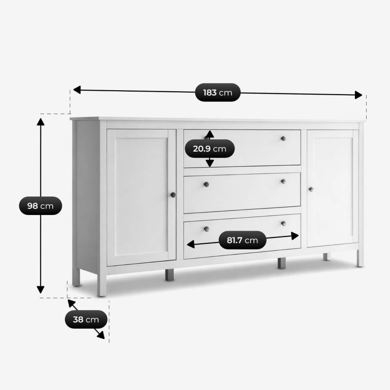 AZURA Mebel Elite dvoudveřová komoda bílá se zásuvkami 183 cm do obývacího pokoje 1 ks.