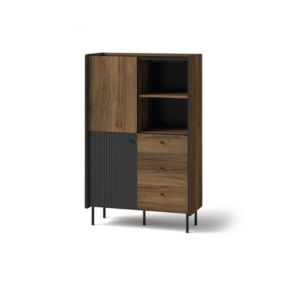 Komoda dwudrzwiowa z szufladami Bettso Prestigo 88 cm wysoka ryflowana czarny orzech 1szt.