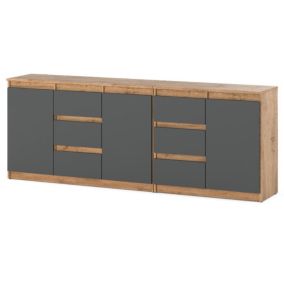 Komoda Hurtownia-Mebli Szuflady 6 Best Agnes 200cm Dąb Wotan Szary Mat 200x35x75 cm 1szt.