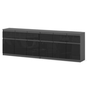 Komoda Hurtownia-Mebli Szuflady 6 Olia Best 240cm Szary Mat Czarny Połysk 240x35x75 cm 1szt.