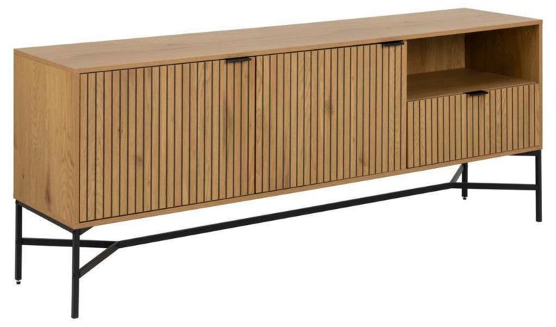 Komoda Jaipur ACTONA, průmyslová dubová řemeslná komoda a frézované čelo, 180 cm, do obývacího pokoje, 1 ks.