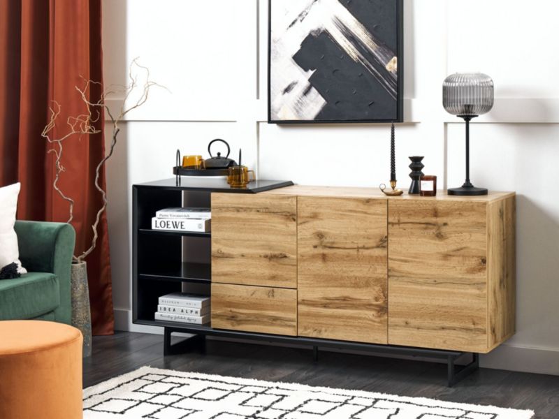 Komoda jasne drewno z czarnym Fiora 1 szt.