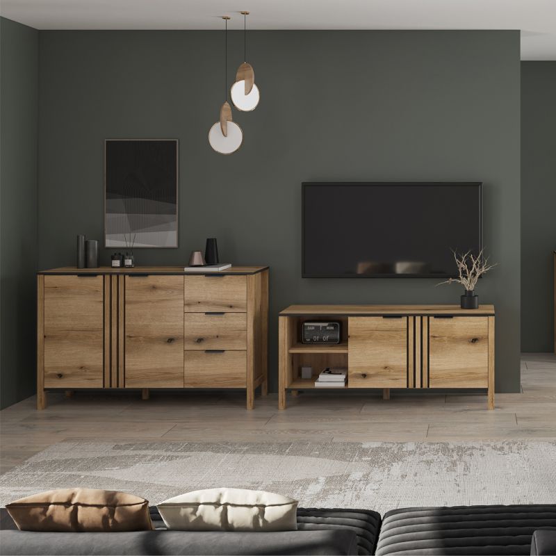 Mebel Elite VERVE komoda dvoudveřová do obývacího pokoje 138 cm Dub Evok Loft 1 ks.