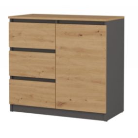Komoda Topeshop 1D3S Szafka 1 Drzwi 3 Szuflady Antracyt Dąb Artisan 40x80x75 cm 1 szt.