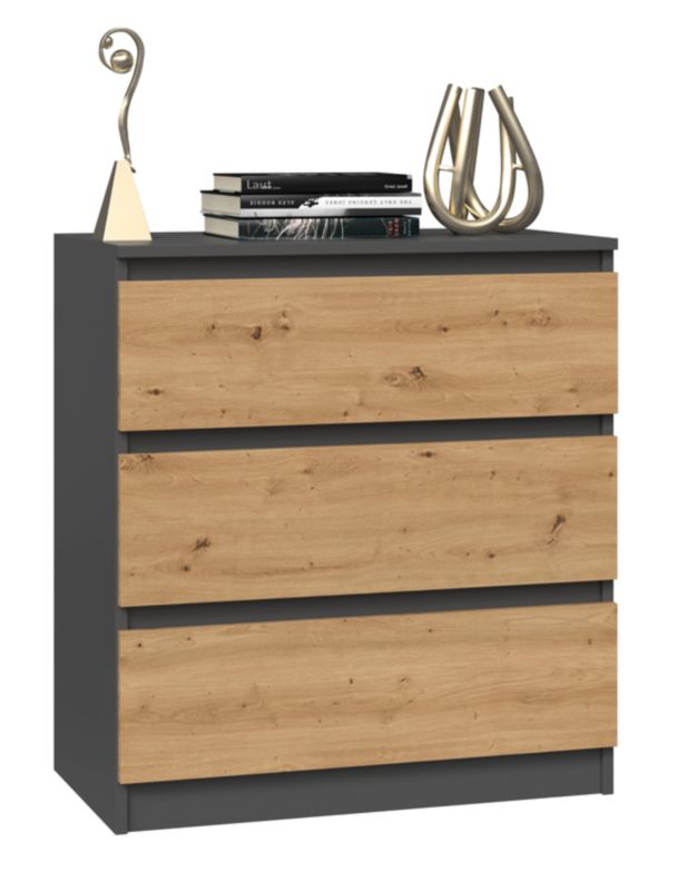 Komoda Topeshop Malwa M3 Antracyt / Dąb Artisan 3 Szuflady Szafka 40x70x75 cm 1 szt.