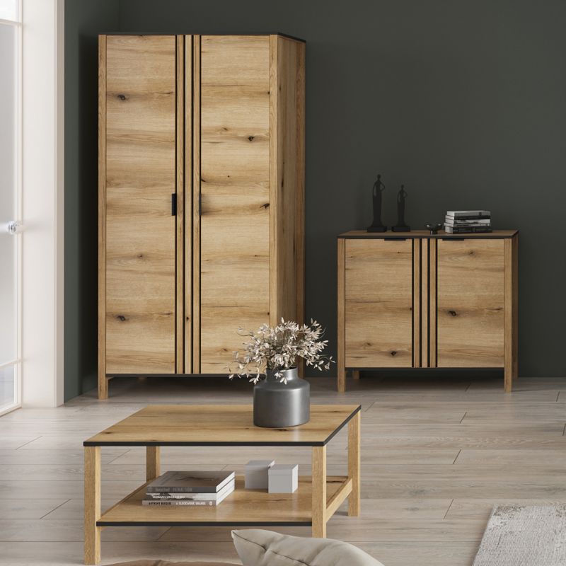 VERVE Mebel Elite dvoudveřová dřevěná komoda do obývacího pokoje 98 cm dub Evok 1 ks.