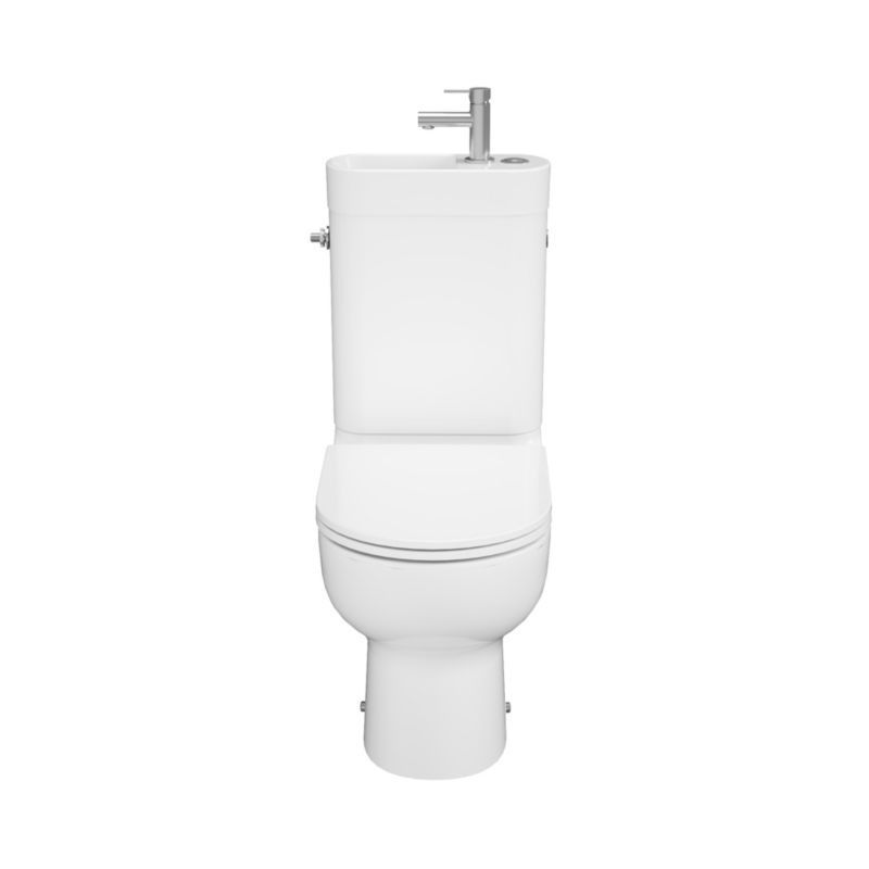 Kompakt WC GoodHome Cavally wirowy bezkołnierzowy z deską wolnoopadajacą z duroplastu i umywalką