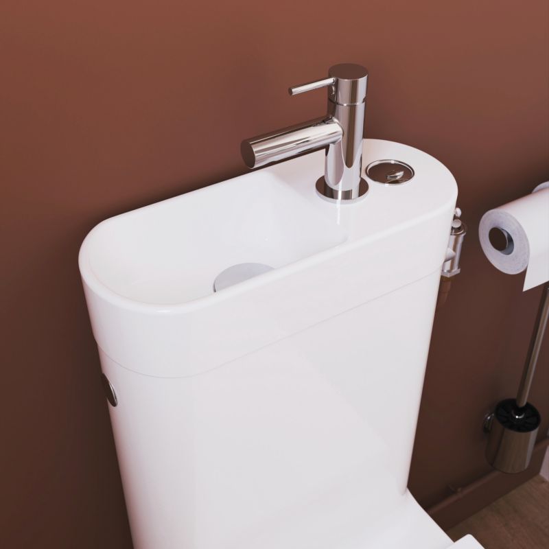 Kompakt WC GoodHome Cavally wirowy bezkołnierzowy z deską wolnoopadajacą z duroplastu i umywalką