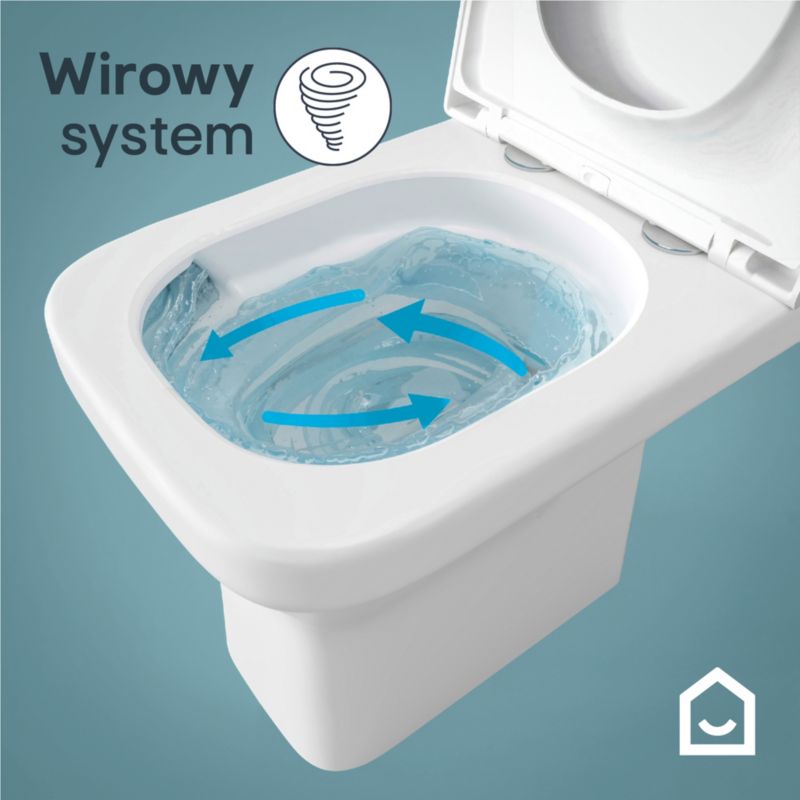 Kompakt WC GoodHome Teesta wirowy bezkołnierzowy z deską wolnoopadajacą z duroplastu poziomy