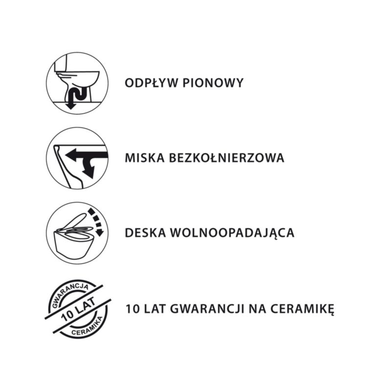 Kompakt WC Orinoco Crespo pionowy bezkołnierzowy z deską wolnoopadającą polipropylen