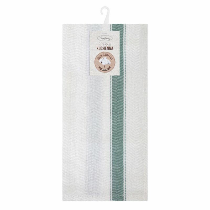Komplet 2 ścierek SOFIA Eurofirany 50 x 70 cm białe bawełniane w zielone pasy 1 kpl