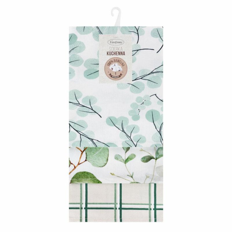Komplet 3 ścierek CLOVER Eurofirany 50 x 75 cm bawełniene z motywem roślinnym 1 kpl