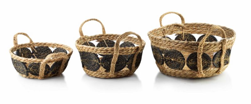 Komplet 3 koszy MONDEX BALI DOTS 30 x 30 x 15 cm brązowo-czarny 1 kpl.