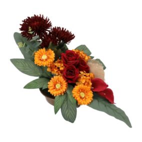 Kompozycja 14 kwiatów w misie bordowe