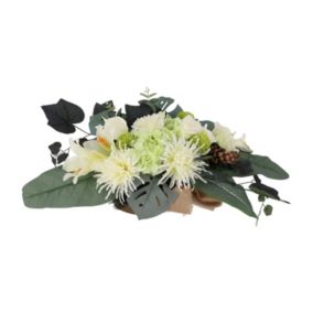 Kompozycja 17 kwiatów w misie ecru