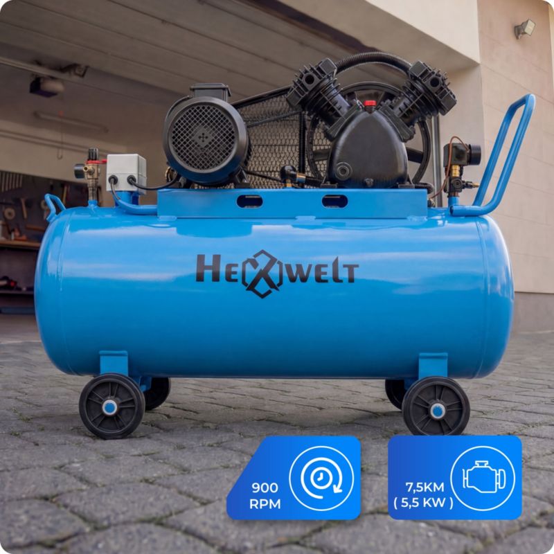 Kompresor olejowy HEXWELT 200L 5500W 8 Bar 730L/min 2-tłokowy sprężarka powietrza 1szt.