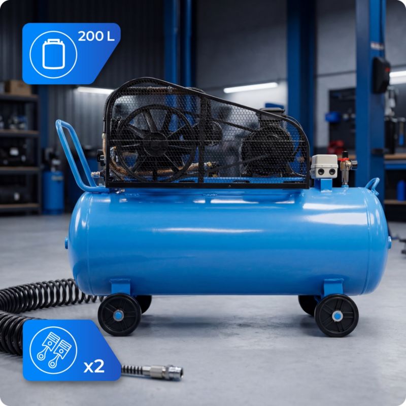 Kompresor olejowy HEXWELT 200L 5500W 8 Bar 730L/min 2-tłokowy sprężarka powietrza 1szt.