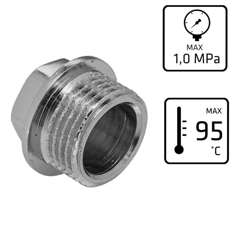 Korek Mosiężny Zaślepka Złączka Chromowana GZ 1/2" INVENA 1 szt.