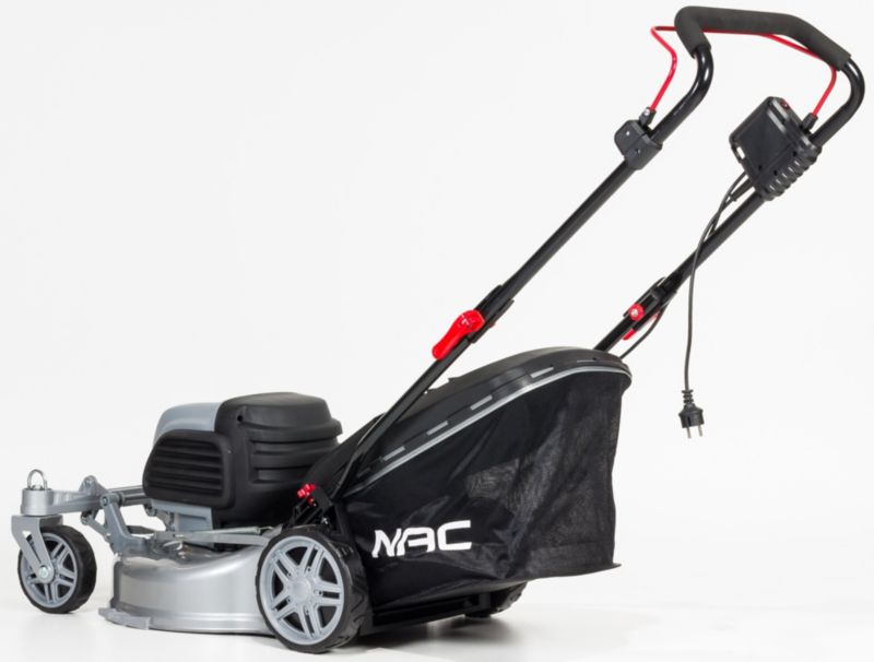 Kosiarka elektryczna NAC 46 cm indukcyjny 1800W kosz 50 l stalowa obudowa koła skrętne wyrzut mielenie centralna regulacja 1 szt.