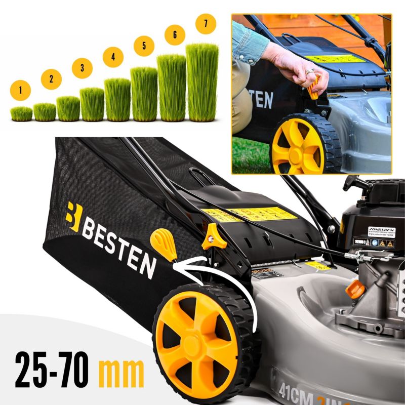 Kosiarka spalinowa z napędem BESTEN 132cc 41 cm z koszem i olejem 1 szt.