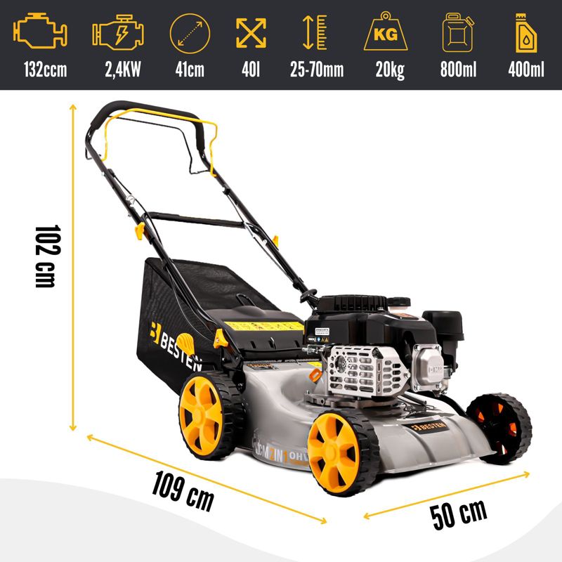 Kosiarka spalinowa z napędem BESTEN 132cc 41 cm z koszem i olejem 1 szt.