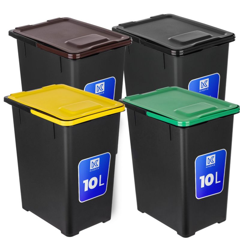 Kosz KADAX na śmieci do segregacji z rączką zestaw bez nadruku 10L 4 szt.