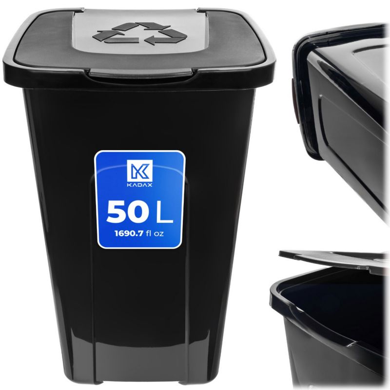 Kosz KADAX Na Śmieci Odpady Pojemnik Do Segregacji 50L Kubeł Czarny Kontener 1szt.