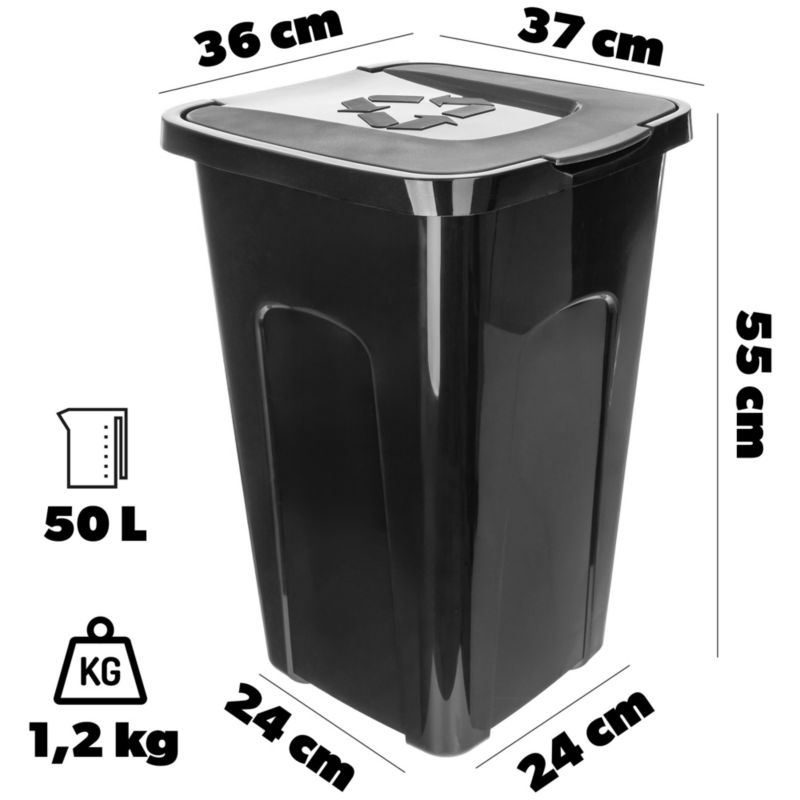 Kosz KADAX Na Śmieci Odpady Pojemnik Do Segregacji 50L Kubeł Czarny Kontener 1szt.
