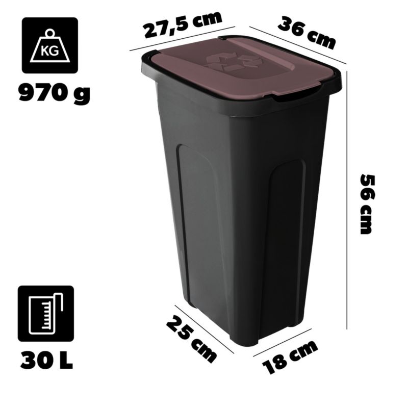 Kosz KADAX Na Śmieci Pojemnik Odpady Do Segregacji 30L Kubeł Śmietnik Z Pokrywą 1szt.
