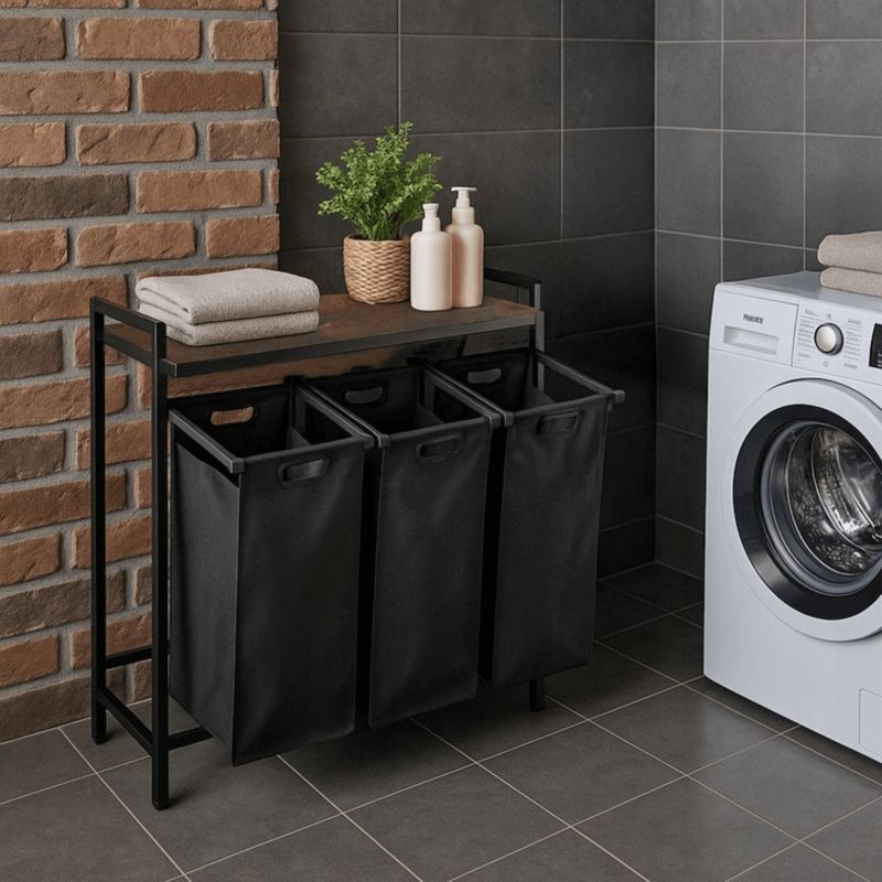 Kosz Mebel Elite na Pranie Bieliznę Wąski Czarny z Półką Loft Duży 120 Litrów FINN 1 szt.