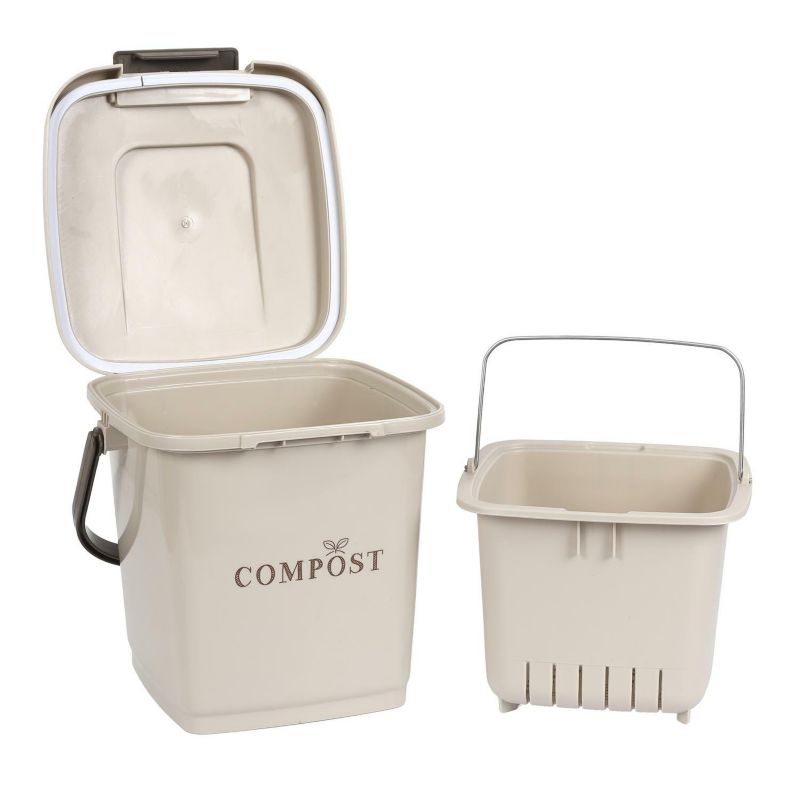 Kosz na bioodpady Compost 8L HowHomely beżowy 26,2x25,8x24,6 cm 1 szt.