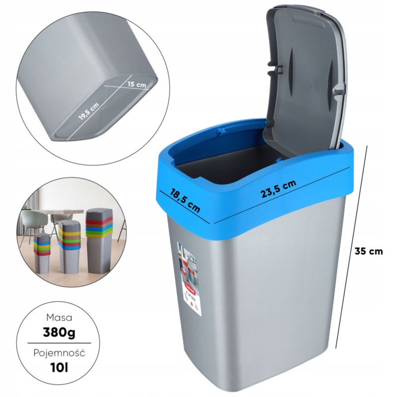 Kosz na śmieci Curver Flip Bin 10L, niebieski